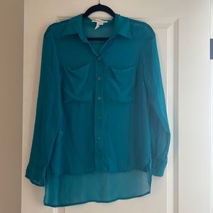 Long sleeve sheer button up blouse